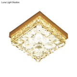 Faceted Crystal Led Cube Ceiling Light In Gold - Perfect For Modern Corridors