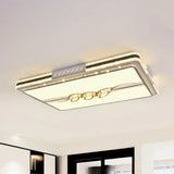 Faceted Crystal Led Flush Mount Ceiling Light In Modern Stainless - Steel Rectangle Design / 25.5’ B