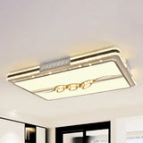Faceted Crystal Led Flush Mount Ceiling Light In Modern Stainless - Steel Rectangle Design / 29.5’ B