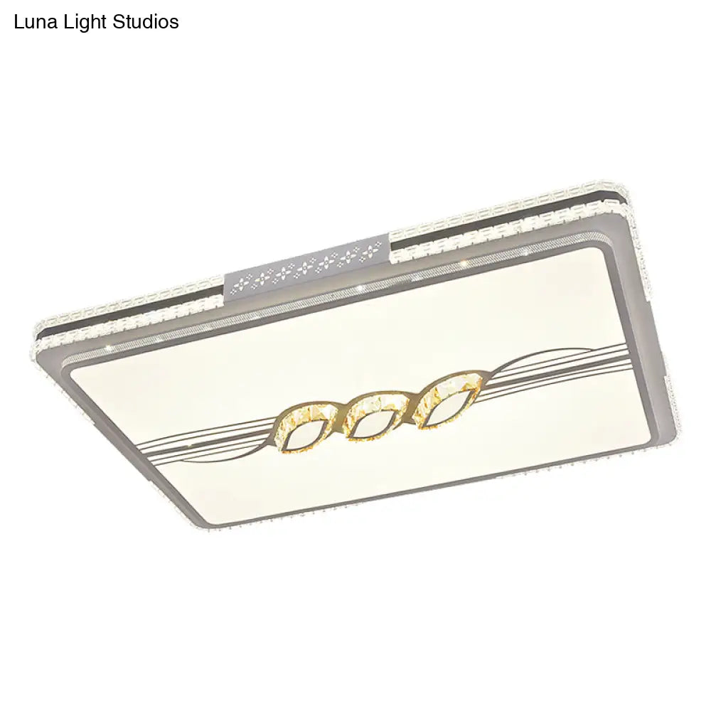 Faceted Crystal Led Flush Mount Ceiling Light In Modern Stainless - Steel Rectangle Design