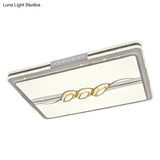 Faceted Crystal Led Flush Mount Ceiling Light In Modern Stainless - Steel Rectangle Design