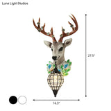 Faceted Crystal Sphere Wall Sconce Light - Black/White 1-Head Lamp With Elk Decor In Grey/Yellow