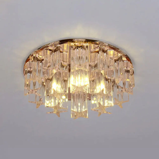 Faceted Crystal Starfish Led Semi Flush Light For Hallways With Warm/White In Rose Gold