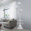 Faceted Glass Floor Lamp With Countryside Black/White Floral Shade - 3 Lights Ideal For Living Rooms
