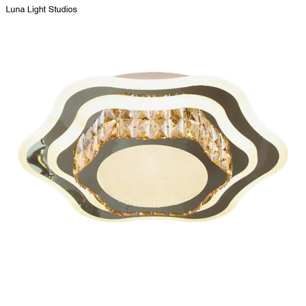 Faceted Glass & Stainless Steel Led Close - To - Ceiling Fixture
