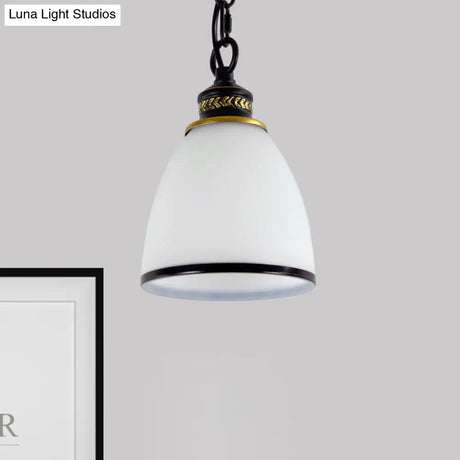 Factory Black/Brass Frosted Glass Dome Pendant Light With Single-Bulb