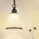 Factory Black/Brass Frosted Glass Dome Pendant Light With Single-Bulb Black