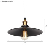 Factory Flying Saucer Ceiling Pendant Hanging Lamp - 8.5’/12’ Wide Single-Bulb Metal Black