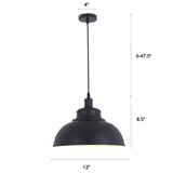 Factory Style Metal Pendant Ceiling Light - Bowl Shade Restaurant Hanging Lamp Black / 12’