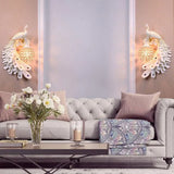 Farm Style Peacock Wall Lamp With Dome Crystal Shade - Resin Sconce Lighting White / Left