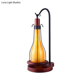 Farm Style Yellow Glass Table Light With Wood Base - 1-Head Copper Finish