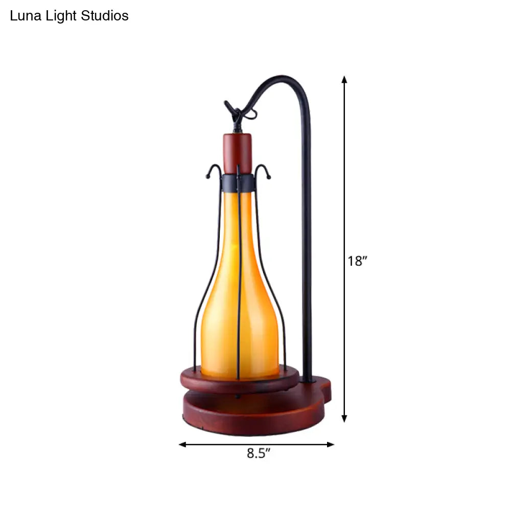 Farm Style Yellow Glass Table Light With Wood Base - 1-Head Copper Finish