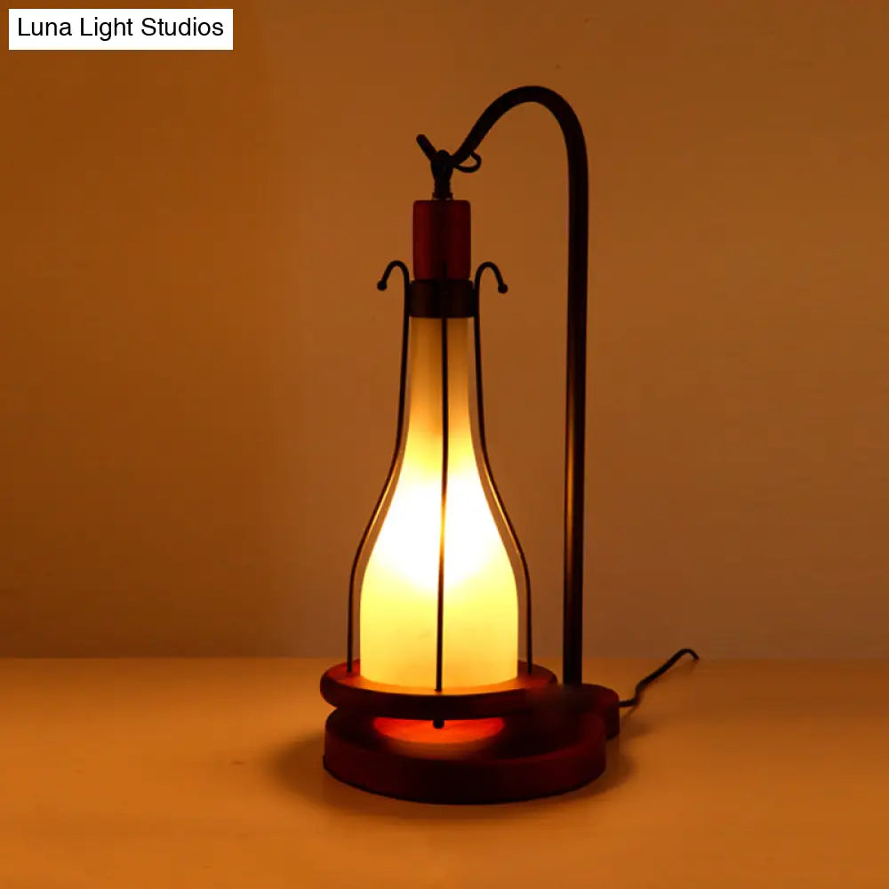 Farm Style Yellow Glass Table Light With Wood Base - 1-Head Copper Finish