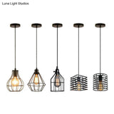 Farmhouse 1-Light Black Iron Cage Pendant Dining Room Lamp