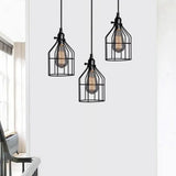 Farmhouse 1-Light Black Iron Cage Pendant Dining Room Lamp / C