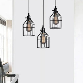 Farmhouse 1-Light Black Iron Cage Pendant Dining Room Lamp / C