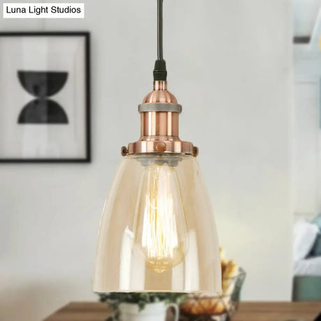 Farmhouse 1 Light Brass/Copper Pendant Ceiling With Clear Glass Tapered Shade