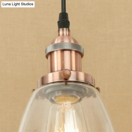 Farmhouse 1 Light Brass/Copper Pendant Ceiling With Clear Glass Tapered Shade