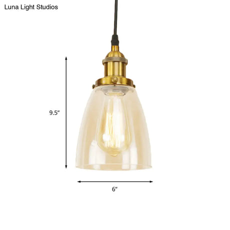 Farmhouse 1 Light Brass/Copper Pendant Ceiling With Clear Glass Tapered Shade
