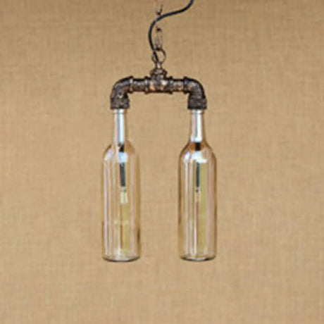 Farmhouse 2-Light Chandelier Pendant With Amber/Blue Glass Shades And Pipe Design Amber