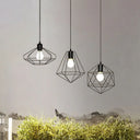 Farmhouse 3-Light Iron Pendant Ceiling Fixture With Black Wire Cage And Unique Shades