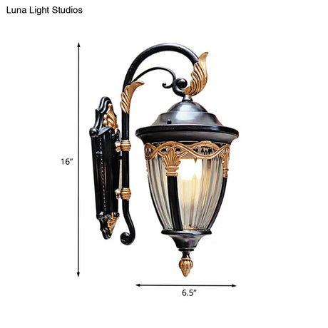 Farmhouse Acorn Wall Sconce: Clear Prismatic Glass Black Finish 1-Light Lighting