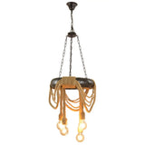 Farmhouse Beige 4-Head Chandelier With Rubber Tyre Pendant And Rope Cord