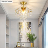 Farmhouse Bent Arm Frame Ceiling Light With Crystal Droplet - 3-Light Metal Semi Flush Mount