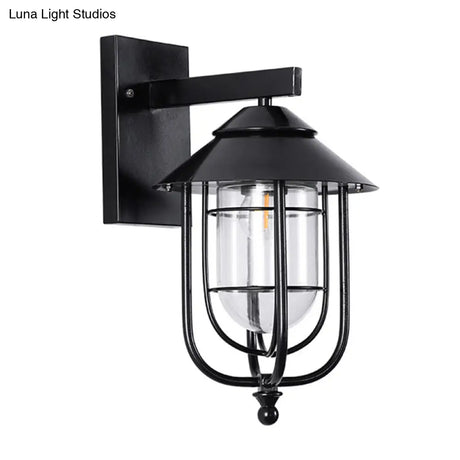 Farmhouse Black Half-Capsule Wall Lantern With Clear Glass - Outdoor Mounted Light (1 Bulb)