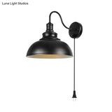 Farmhouse Black Metal Dome Sconce Light - Bedroom Wall Lamp With Plug-In Cord