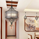 Farmhouse Black/Red/White Metal Lantern Pendant: 5-Bulb Cage Suspension Lighting Fixture For Dining