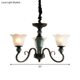 Farmhouse Blossom Up Chandelier - 3/8/12 Frosted Ribbed Glass Ceiling Hang Lights In Blackish Green