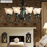 Farmhouse Blossom Up Chandelier - 3/8/12 Frosted Ribbed Glass Ceiling Hang Lights In Blackish Green