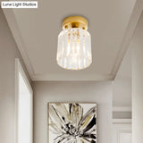 Farmhouse Brass Flush Mount Ceiling Light With Clear Ridged Glass