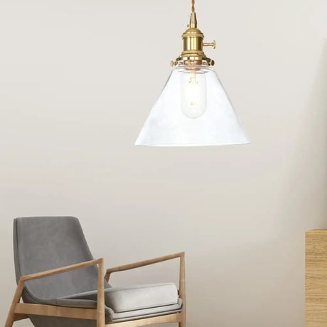 Farmhouse Brass Pendant Ceiling Light Fixture - Clear/Amber Glass Cone 1-Light For Living Room Clear