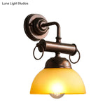 Farmhouse Bronze Bowl Wall Sconce Light With White/Yellow Glass - 1 Head Restaurant Lighting Fixture