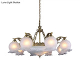 Farmhouse Bronze Chandelier With 11 Ruffled Down Bulbs And White Glass Ceiling Light