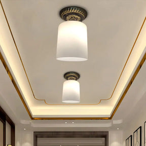 Farmhouse Bronze Flush Mount Ceiling Light With Milky Glass Brown