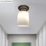 Farmhouse Bronze Flush Mount Ceiling Light With Milky Glass
