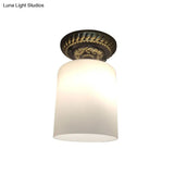 Farmhouse Bronze Flush Mount Ceiling Light With Milky Glass