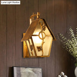 Farmhouse Bronze Wall Sconce Light: 1 Head House Shape With Clear/Frosted/Ribbed Glass