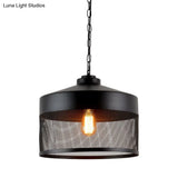 Farmhouse Cage Iron Ceiling Light - Pear-Shaped Mini Suspension Lamp (Black) Ideal For Restaurants
