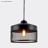 Farmhouse Cage Iron Ceiling Light - Pear-Shaped Mini Suspension Lamp (Black) Ideal For Restaurants