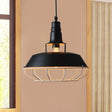 Farmhouse Cage Pendant Lamp: Black Barn Hanging Light With Metallic Finish For Restaurants