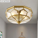 Farmhouse Ceiling Mounted Flush Light Fixture Cream Glass Brass Domed 3/4 Bulbs 14’/18’ Wide
