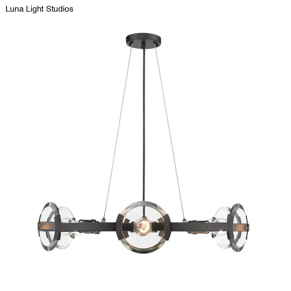 Farmhouse Circular Pendant Chandelier - 4/6 Lights Black Metallic With Clear Glass Shade