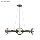 Farmhouse Circular Pendant Chandelier - 4/6 Lights Black Metallic With Clear Glass Shade