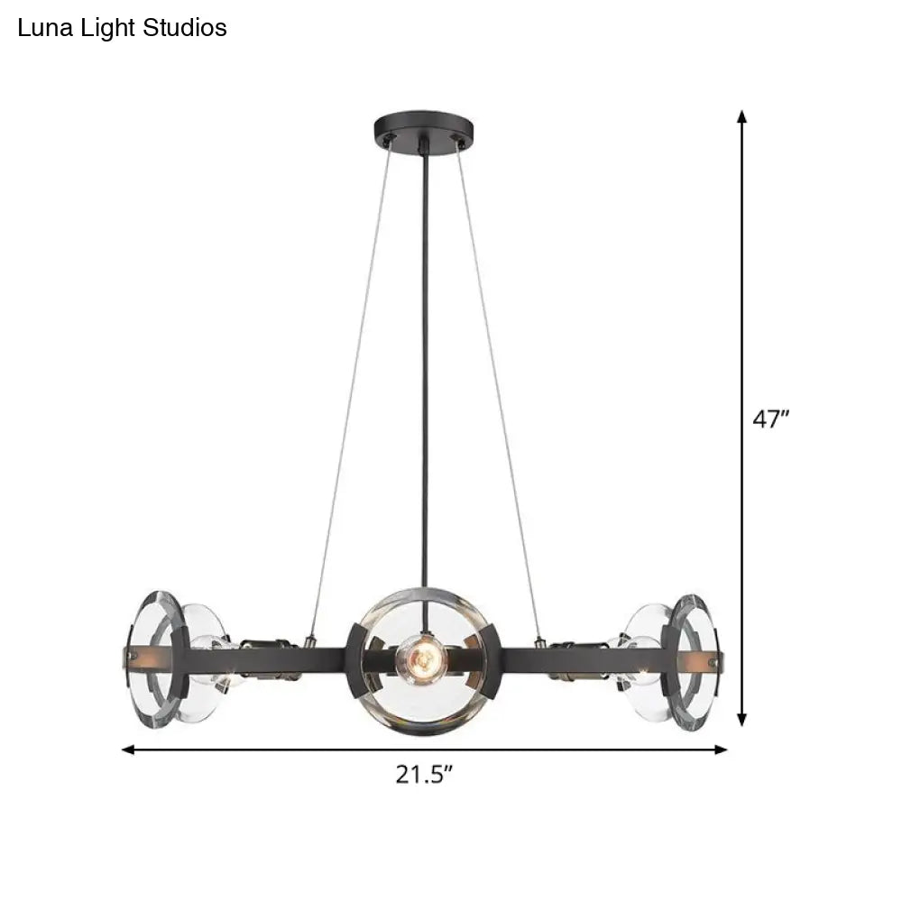 Farmhouse Circular Pendant Chandelier - 4/6 Lights Black Metallic With Clear Glass Shade