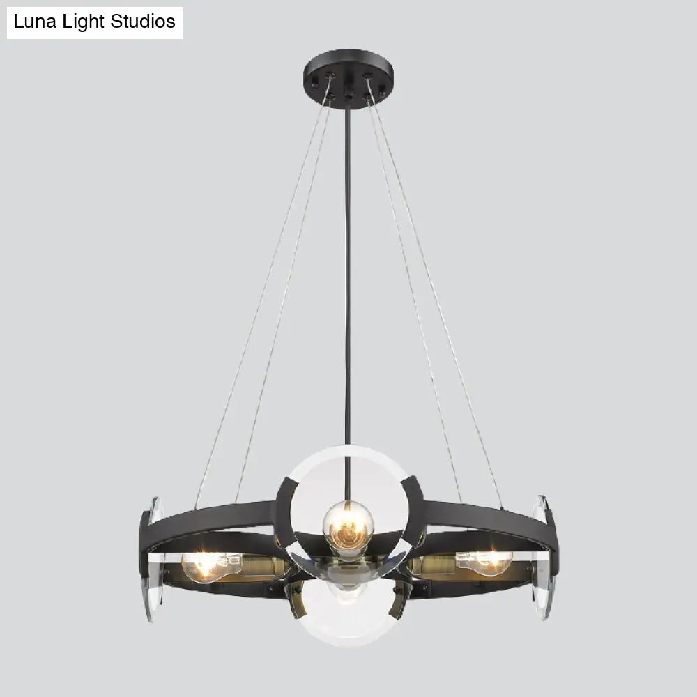 Farmhouse Circular Pendant Chandelier - 4/6 Lights Black Metallic With Clear Glass Shade