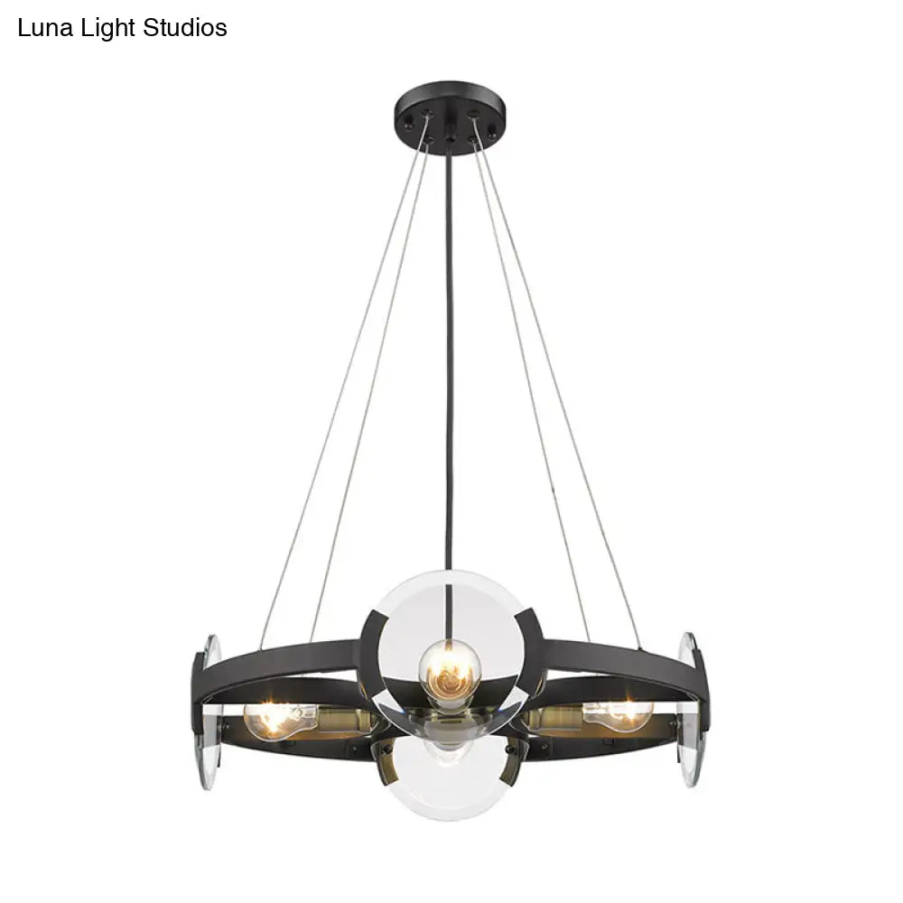 Farmhouse Circular Pendant Chandelier - 4/6 Lights Black Metallic With Clear Glass Shade